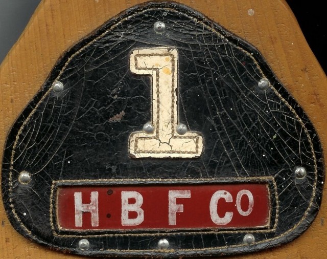 An antique Honey Brook fire helmet front