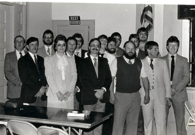 Company Officers in the mid-1980's: L to R: Butch Plank, Bob Plank, Keith Elmer, Pauline Rottman, Gary Anderson, Jeff Barrage, Mike Keretzman, Steve Plank, Dennis Patterson, Mike Hartz, Ken Jackson Sr., Scott Miller, Smoke Hayes, Tom Witman, Mike Kern