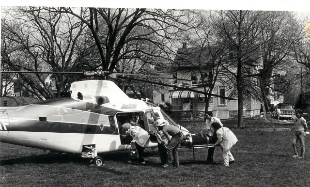 Aeromedix landing in the carnival lot