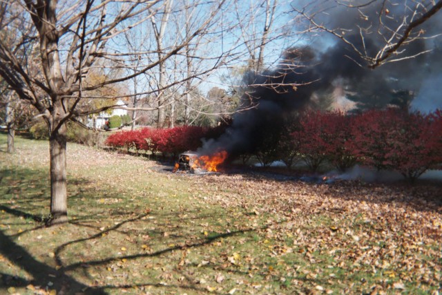 Lawn tractor fire that was dispatched as leaves on fire